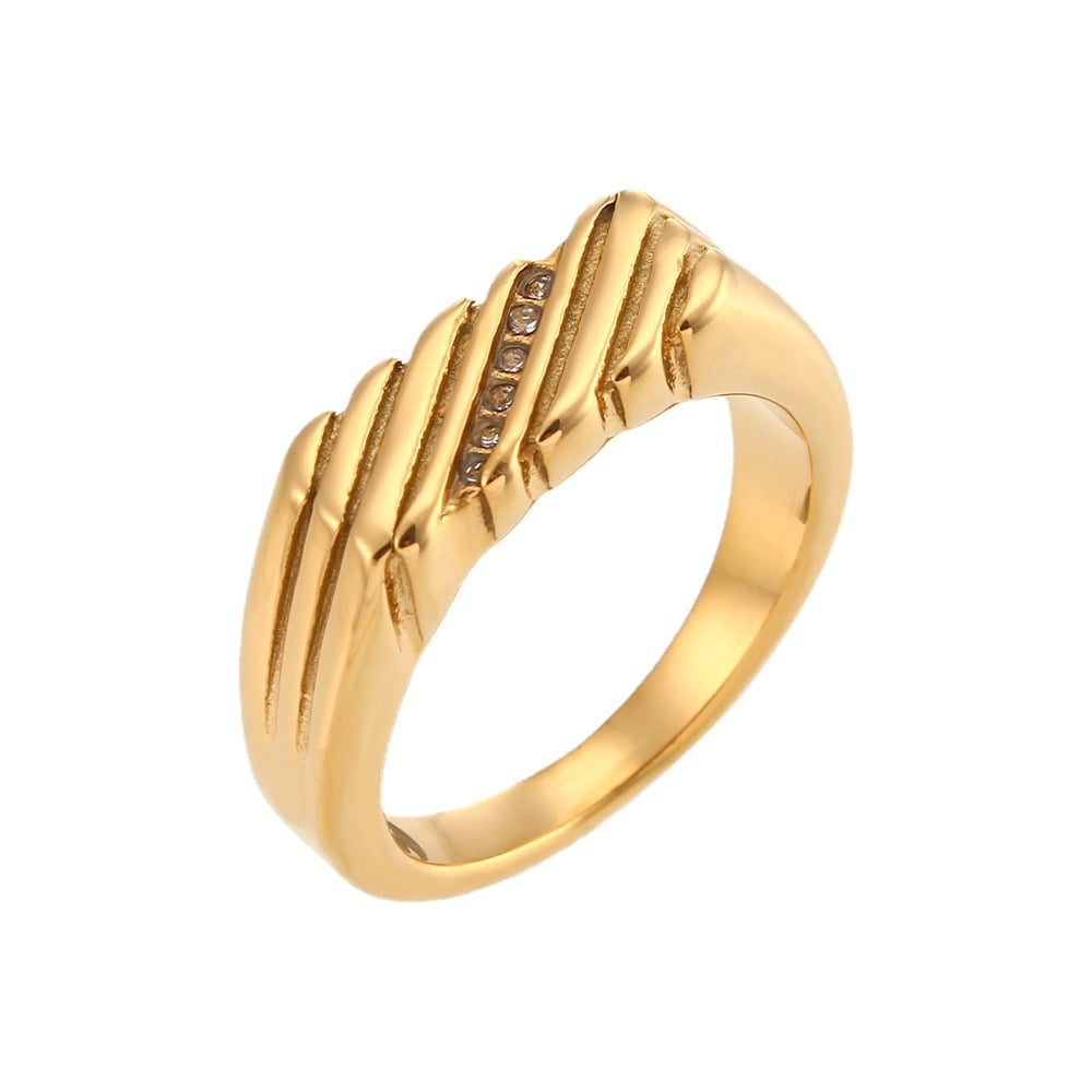 18K Gold Rectangular Ring with Zircon for Women