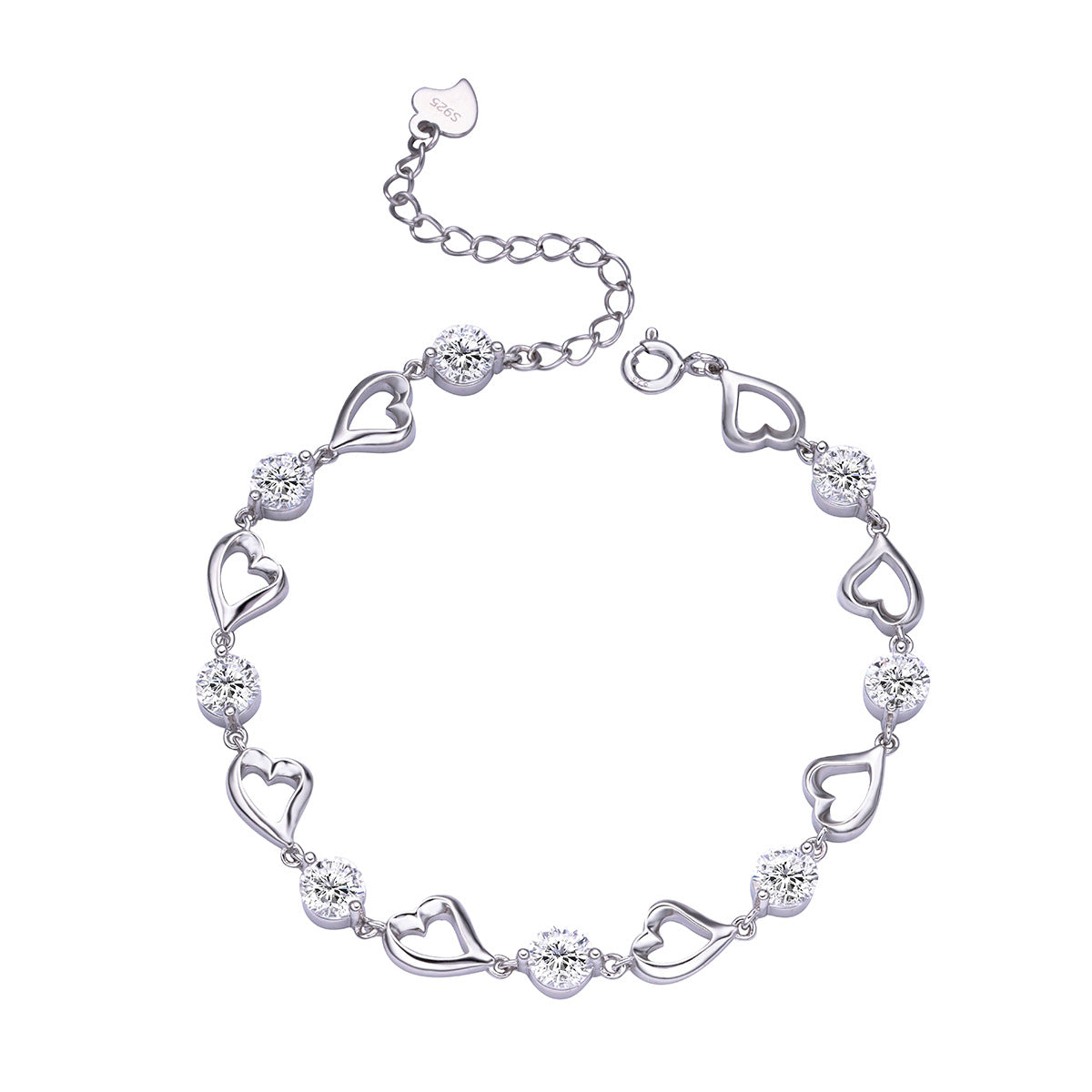 Women's S925 Sterling Silver Loving Heart Zircon Bracelet