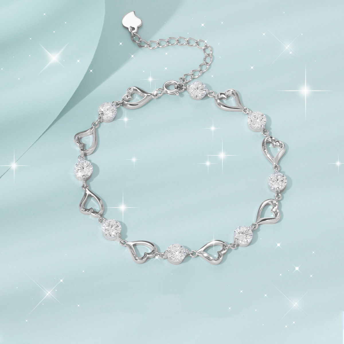 Women's S925 Sterling Silver Loving Heart Zircon Bracelet