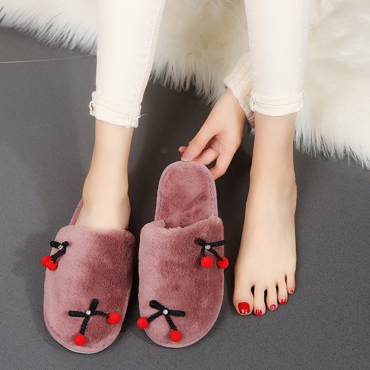 Women's Casual Cotton Slippers with Bow - Autumn/Winter