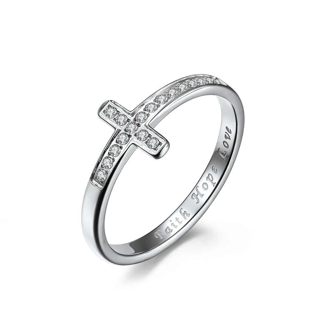 Women's Fashion Cross Ring with Diamond Accents