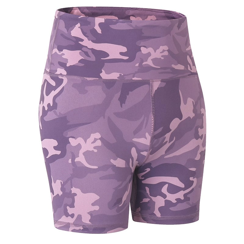 Camouflage Print Stretch Yoga Shorts for Fitness