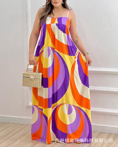2023 New Colorful Print Loose Maxi Dress