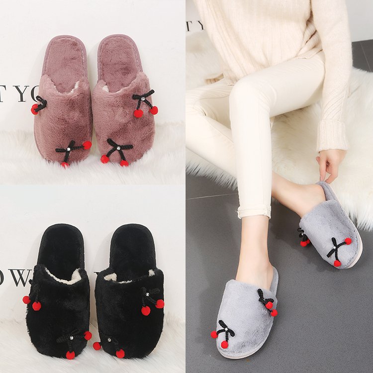 Women's Casual Cotton Slippers with Bow - Autumn/Winter