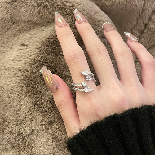 Cold Wind Zircon Water Drops Dual Layer Ring