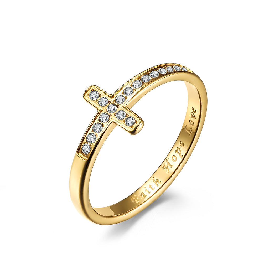 Women's Fashion Cross Ring with Diamond Accents
