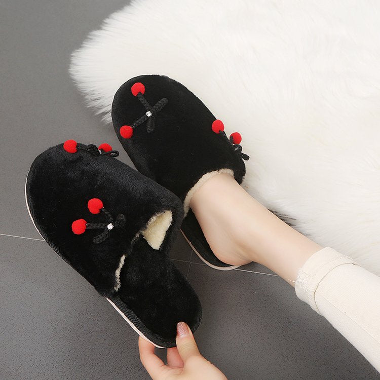 Women's Casual Cotton Slippers with Bow - Autumn/Winter